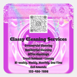 Schoonmaakbare portier QRCode-Logo Roze Vierkante Sticker