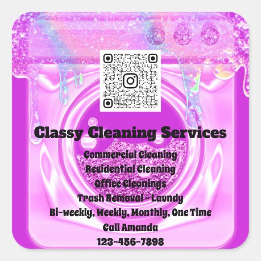 Schoonmaakbare portier QRCode-Logo Roze Vierkante Sticker (Voorkant)