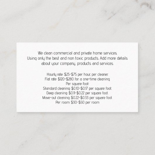 Schoonmaakbeddenlakens Visitekaartje (Achterkant)