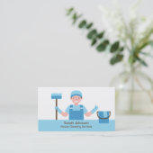 Schoonmaakbedrijf Business Card met Lachende Schoo Visitekaartje (Staand voorkant)
