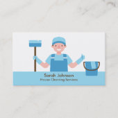 Schoonmaakbedrijf Business Card met Lachende Schoo Visitekaartje (Voorkant)