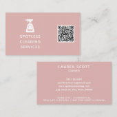 Schoonmaakbedrijf QR Code Spray Fles Dusty Pink Visitekaartje (Voorkant / Achterkant)