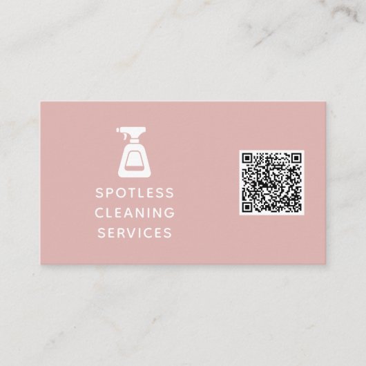 Schoonmaakbedrijf QR Code Spray Fles Dusty Pink Visitekaartje (Voorkant)