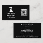 Schoonmaakbedrijf QR Code Spray Fles Zwart Visitekaartje (Voorkant / Achterkant)