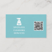 Schoonmaakbedrijf QR Code Spuitfles Aqua Blue Visitekaartje (Voorkant)