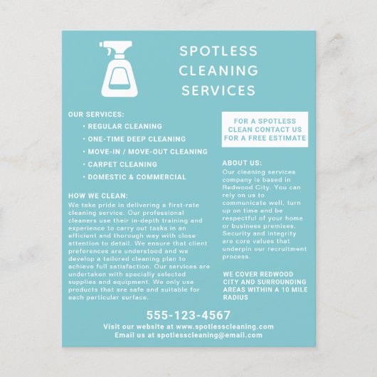 Schoonmaakbedrijf Spuitfles Aqua Blauw Flyer (Voorkant)