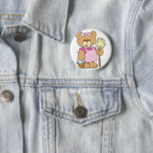 Schoonmaakbeer met een knuffelend uiterlijk ronde button 5,7 cm (In situ)