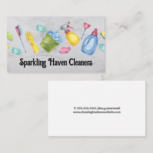 schoonmaakbenodigdheden | ontsmetten | conciërge | visitekaartje (Voorkant / Achterkant)