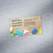 Schoonmaakbenodigdheden op tafel magnetisch visitekaartje (Voorbeeld)