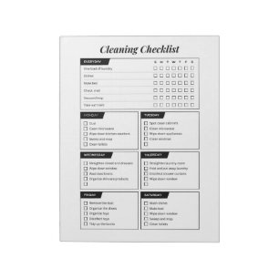 Schoonmaakchecklist Zwart En Wit Huishouding  Notitieblok