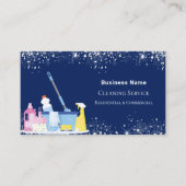 Schoonmaakdienst blauwe zilverglitterstof QR-code Visitekaartje (Voorkant)