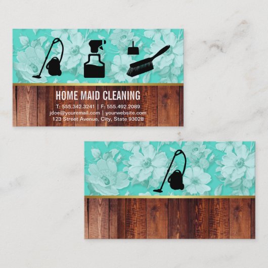 Schoonmaakdienst Bloem en Houten Paneel Visitekaartje (Voorkant / Achterkant)
