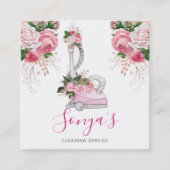 Schoonmaakdienst Bloemen Waterverf stofzuiger Vierkante Visitekaartje (Voorkant)