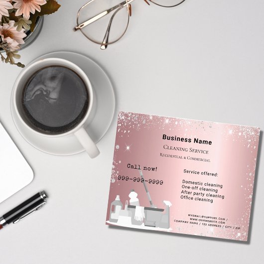 Schoonmaakdienst blush roze zilver glitterschuim Q Flyer