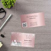 Schoonmaakdienst: blush zilverglitterstof logo QR Visitekaartje