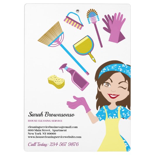Schoonmaakdienst Cartoon Lady Janitorial Klembord (Achterkant)