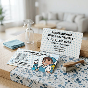 Schoonmaakdienst Cute Cartoon Cleaner Blauwe Diama Visitekaartje