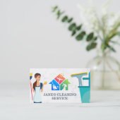 Schoonmaakdienst | Dienstmeid met bezem | Marmer Visitekaartje (Staand voorkant)