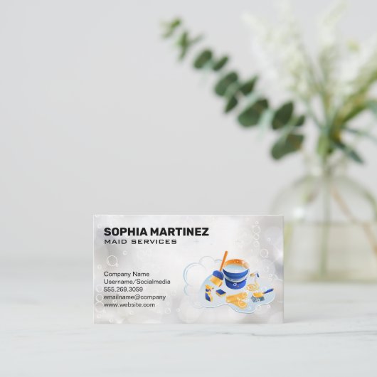 Schoonmaakdienst | Dweil en Bezem | Glanzende Bell Visitekaartje (Staand voorkant)