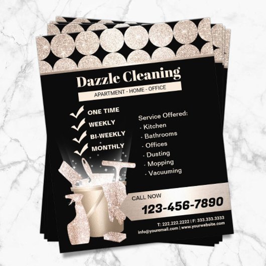 Schoonmaakdienst Geometrisch Zwart Goud Flyer
