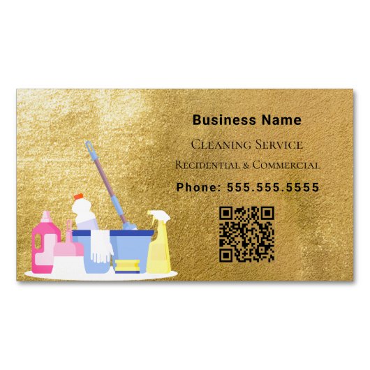 Schoonmaakdienst gouden QR code Magnetisch Visitekaartje (Voorkant)