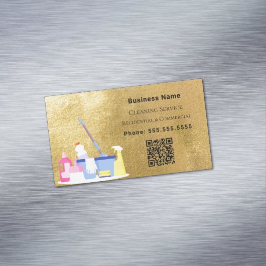 Schoonmaakdienst gouden QR code Magnetisch Visitekaartje (Voorbeeld)