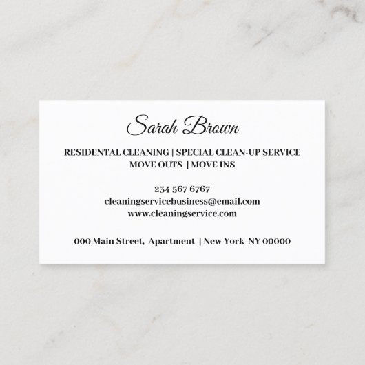 Schoonmaakdienst Janitorial sprankle Trend Visitekaartje (Achterkant)