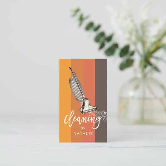 Schoonmaakdienst Maid House Retro Stofzuiger Visitekaartje (Staand voorkant)