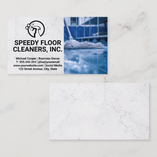 Schoonmaakdienst | Man die vloeren dweilt Visitekaartje (Voorkant / Achterkant)