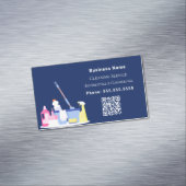 Schoonmaakdienst marineblauw QR code Magnetisch Visitekaartje (Voorbeeld)