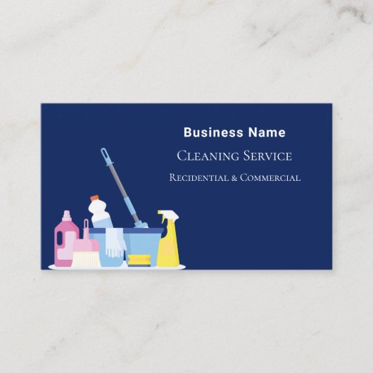 Schoonmaakdienst marineblauw QR code Visitekaartje (Voorkant)