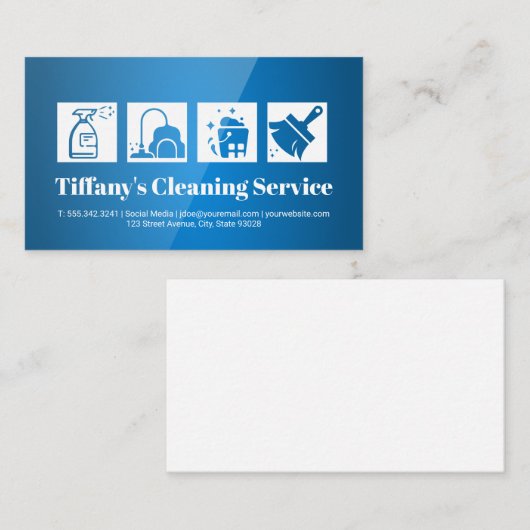 Schoonmaakdienst-pictogrammen | Blauwe Glans Visitekaartje (Voorkant / Achterkant)