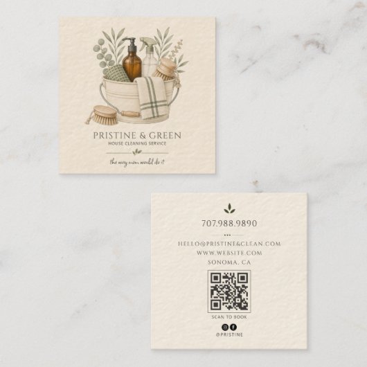 Schoonmaakdienst QR-code Vierkante Visitekaartje (Voorkant / Achterkant)