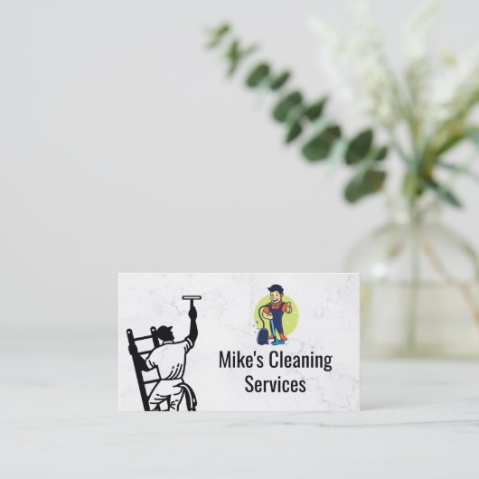 Schoonmaakdienst | Raam schoonmaken | Blauw Arbeid Visitekaartje (Staand voorkant)