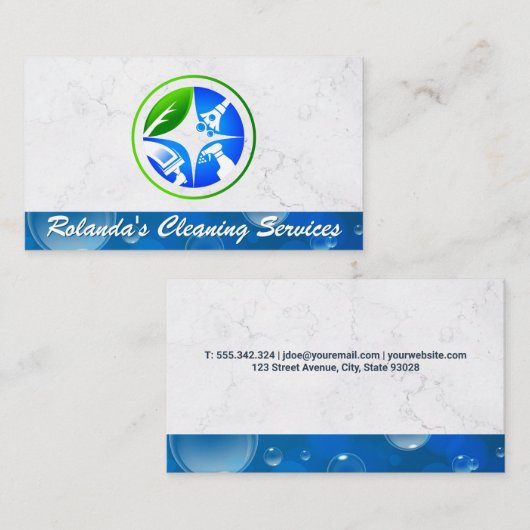 Schoonmaakdienst | Schoonmaak Pictogram Bubbles Visitekaartje (Voorkant / Achterkant)