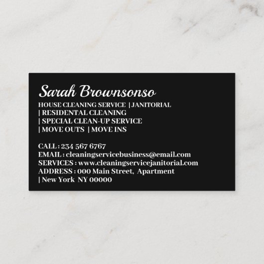 Schoonmaakdienst Schoonmaakster Cartoon Dienstmeid Visitekaartje (Achterkant)