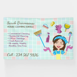Schoonmaakdienst Schoonmaakster Cartoon Gereedscha Spandoek