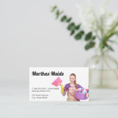 schoonmaakdienst | Schoonmaken Lady Holding bezem Visitekaartje (Staand voorkant)