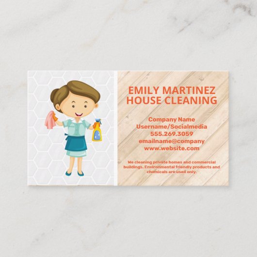 schoonmaakdienst | schoonmaken van het huis | Hout Visitekaartje (Voorkant)