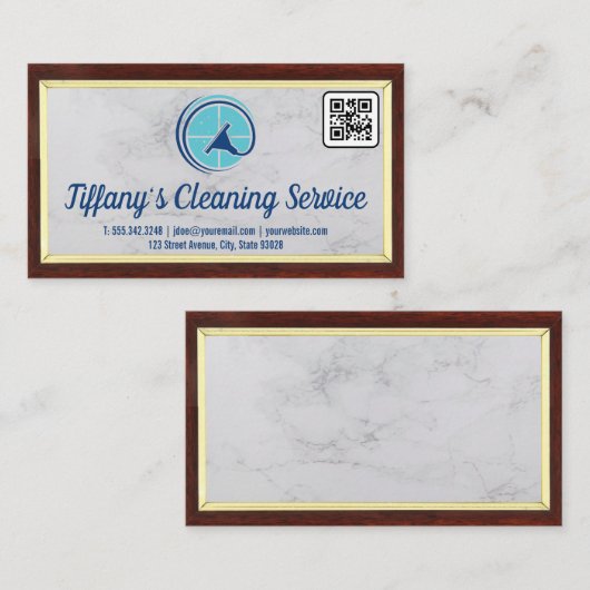 Schoonmaakdienst | Squeegee-logo | QR-code Visitekaartje (Voorkant / Achterkant)