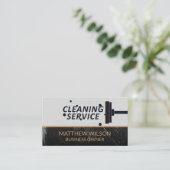 Schoonmaakdienst | Stoffer en blik | Zwarte marmer Visitekaartje (Staand voorkant)