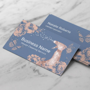 Schoonmaakdienst Vintage Roze Bloem Stof Blauw Visitekaartje