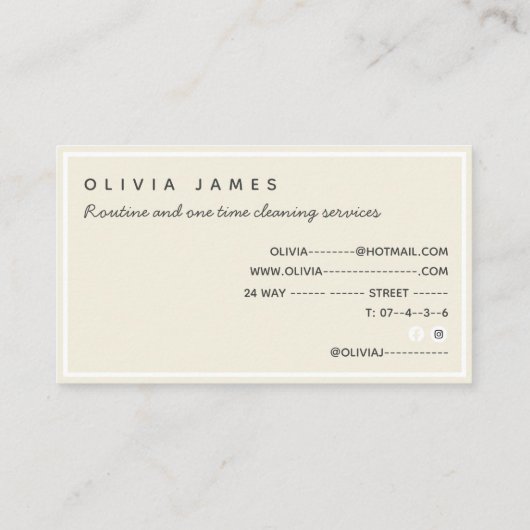 Schoonmaakdienst voor groene crèmebloem visitekaartje (Achterkant)