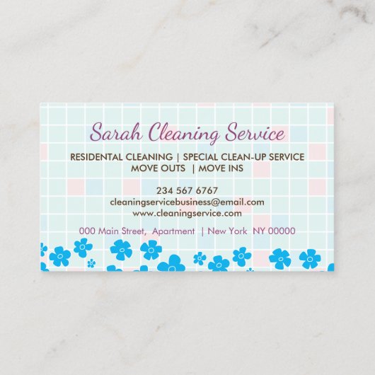schoonmaakdienst voor het dienstmeisje visitekaartje (Achterkant)