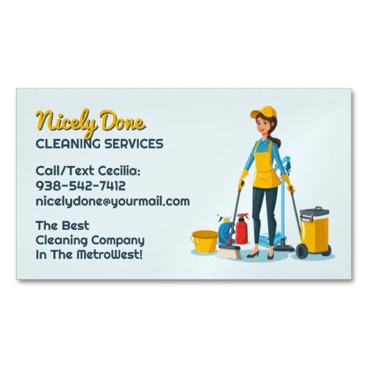 schoonmaakdienst voor schoonmaaksters magnetisch visitekaartje (Voorkant)