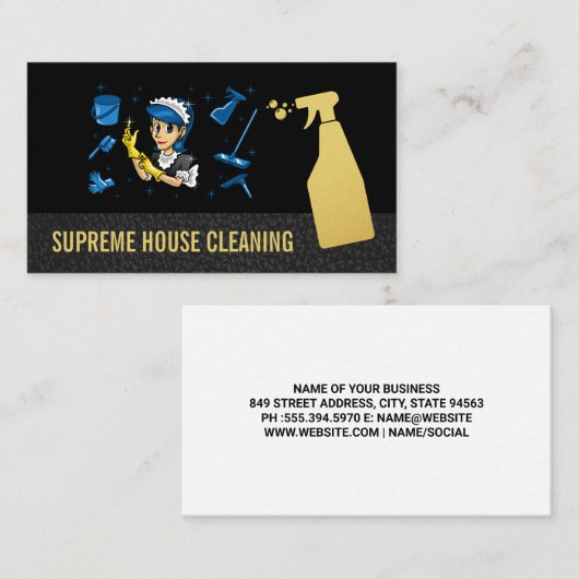 schoonmaakdienst voor woningen | Maid Spray Fles Visitekaartje (Voorkant / Achterkant)