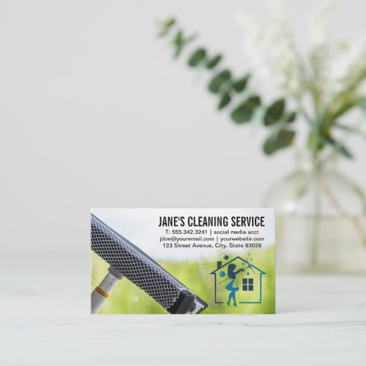 schoonmaakdienst | Window Cleaning Squeegee Logo Visitekaartje (Staand voorkant)