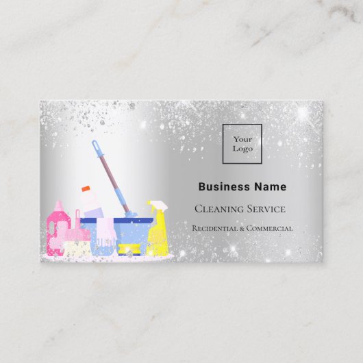 Schoonmaakdienst zilverglitterstof logo QR-code Visitekaartje (Voorkant)