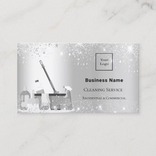 Schoonmaakdienst zilverglitterstof logo QR-code Visitekaartje (Voorkant)