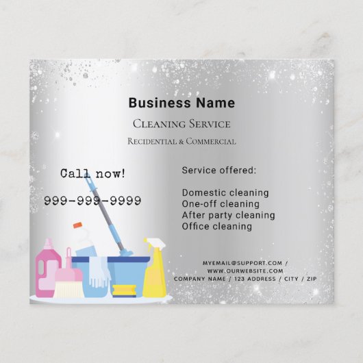 Schoonmaakdienst zilverglitterstof QR-code Flyer (Voorkant)